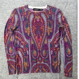 Lauren Ralph Lauren Womens Paisley Crewneck Knit Sweater Purple S